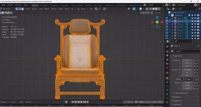 Car seat single decorated in ancient Chinese style  Low-poly 3D model 6