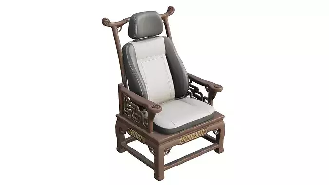 Car seat single decorated in ancient Chinese style  Low-poly 3D model 2
