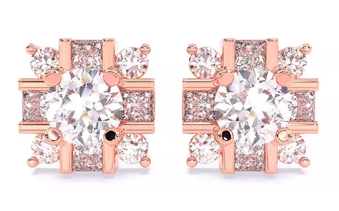 Swiss Solitaire Studs Earrings renders 3d models details 
