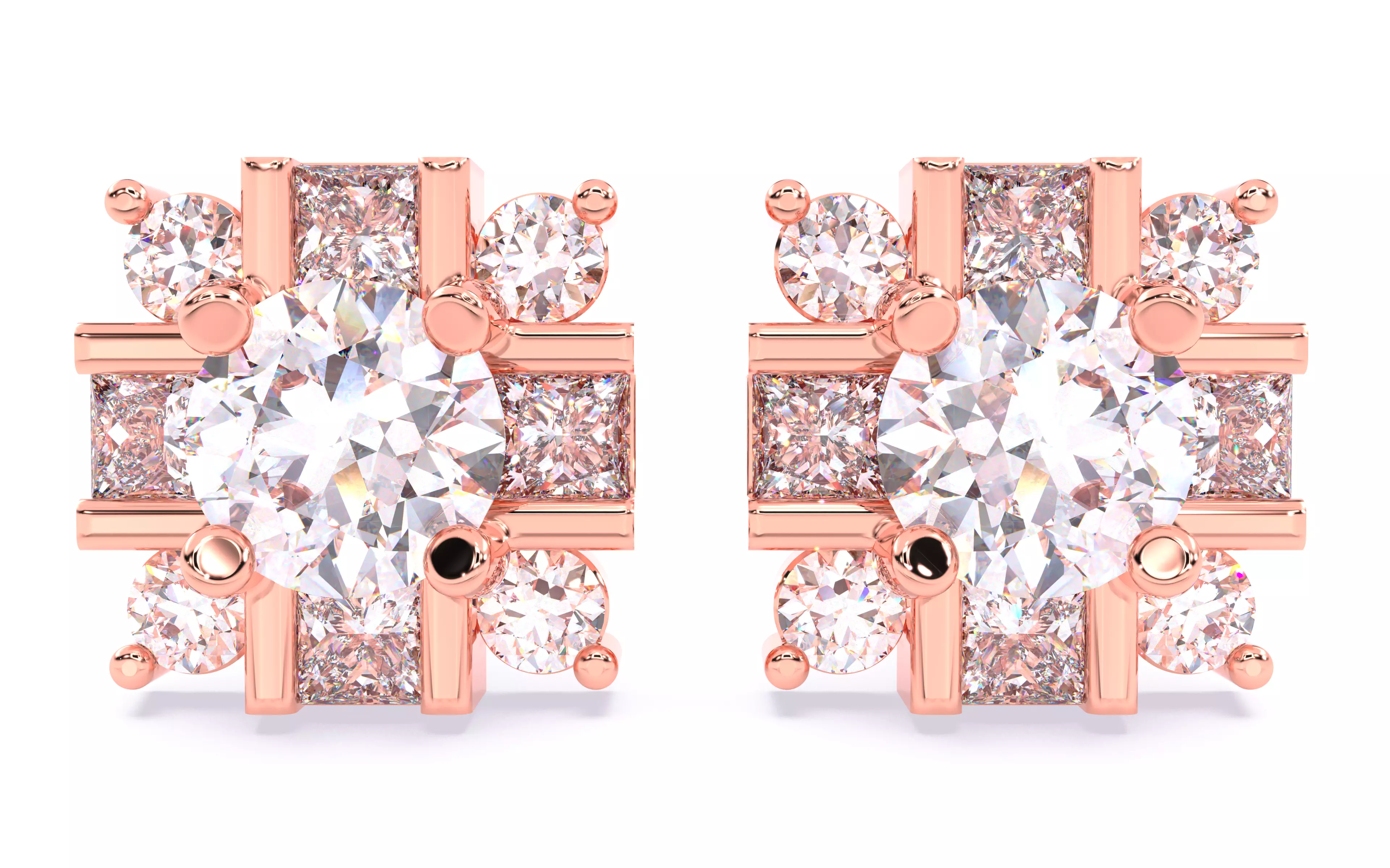 Swiss Solitaire Studs Earrings renders 3d models details 3D print model