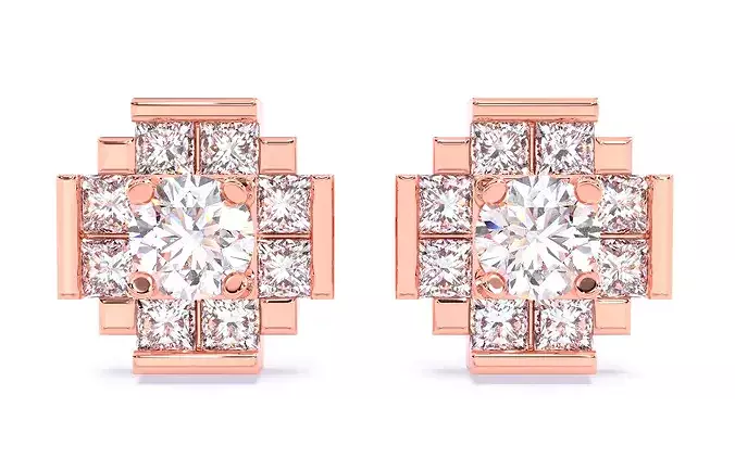 Swiss Solitaire Studs Earrings renders 3d models details 