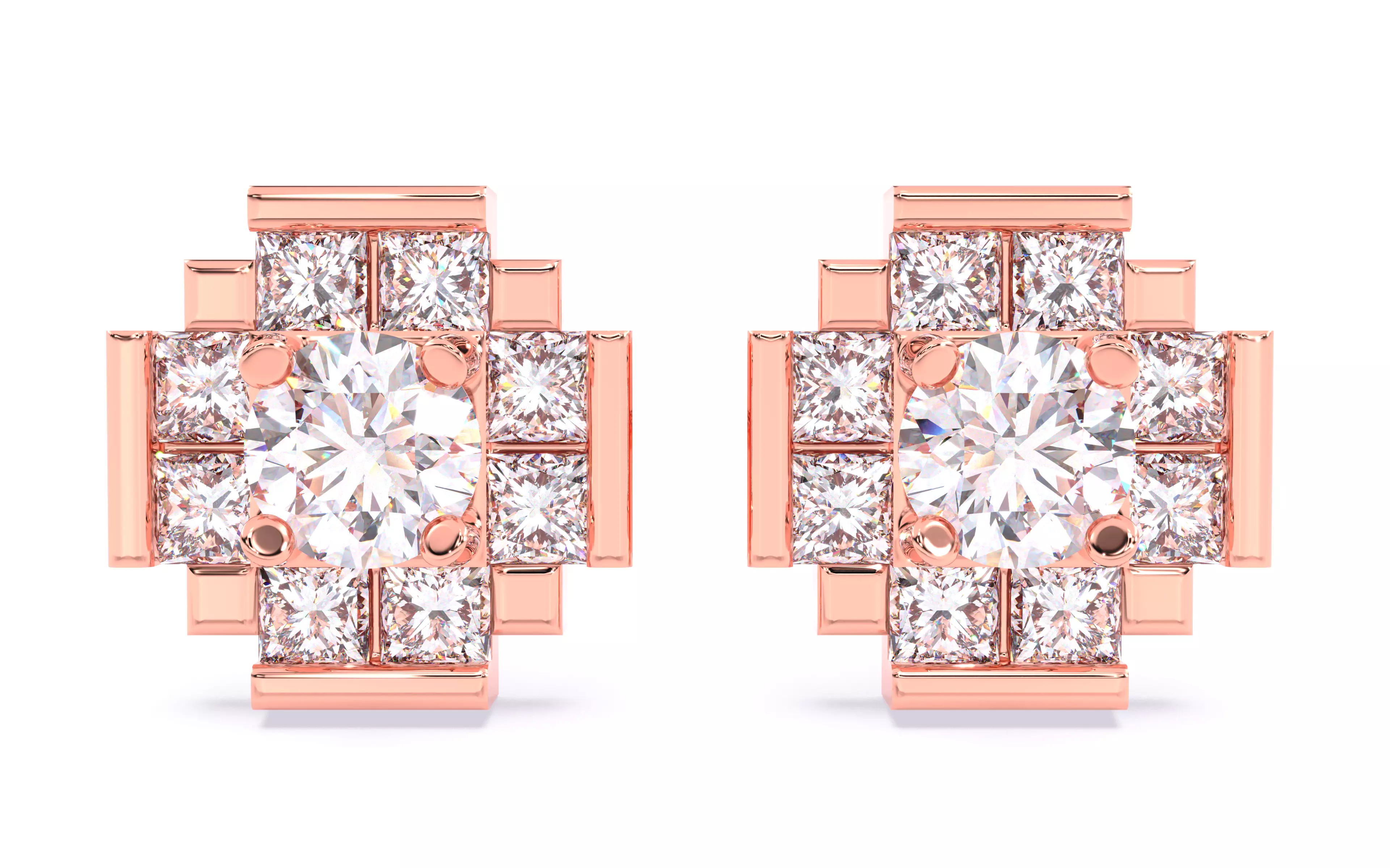 Swiss Solitaire Studs Earrings renders 3d models details 3D print model