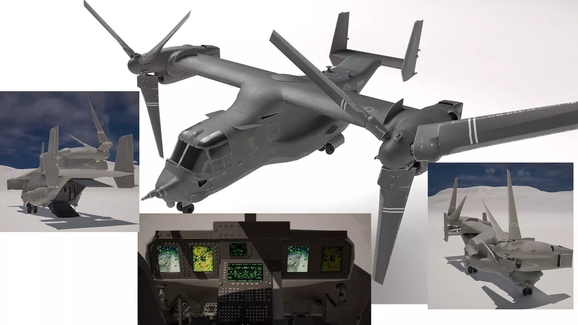 V 22 Osprey Tiltrotor Multirole Aircraft Low-poly 3D model