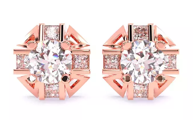 Swiss Solitaire Studs Earrings renders 3d models details 