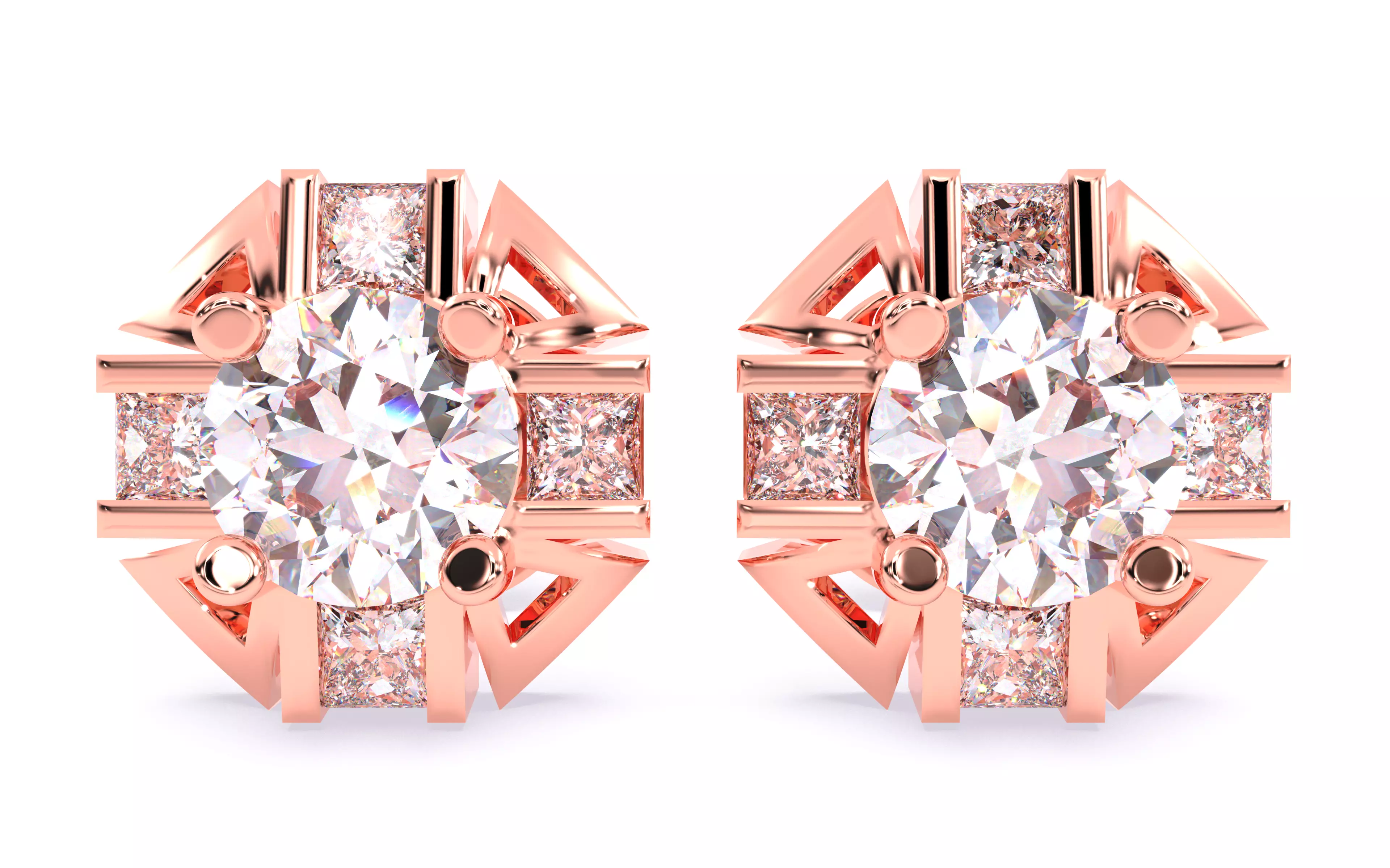 Swiss Solitaire Studs Earrings renders 3d models details 3D print model