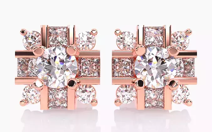 Swiss Solitaire Studs Earrings renders 3d models details 