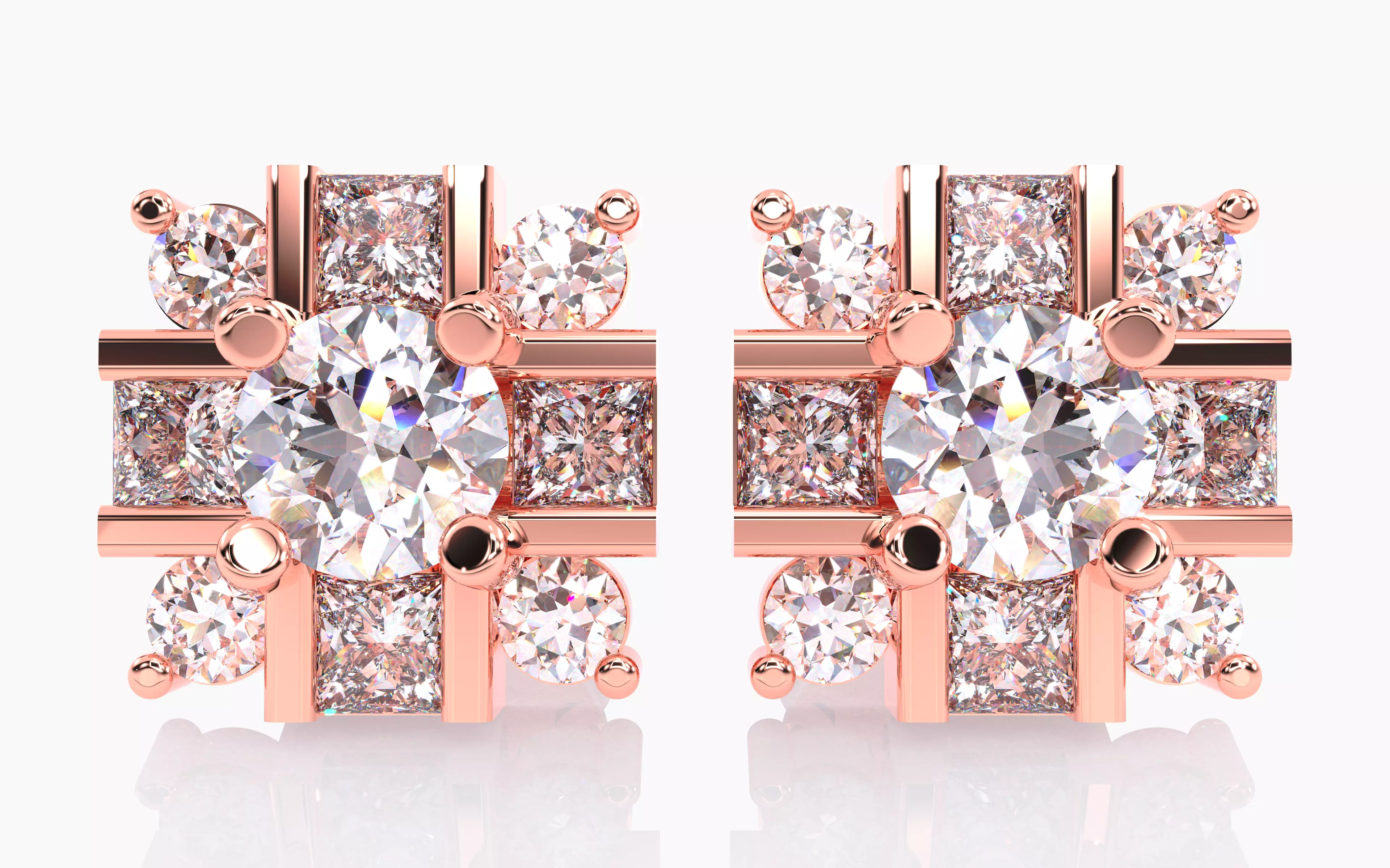 Swiss Solitaire Studs Earrings renders 3d models details 3D print model
