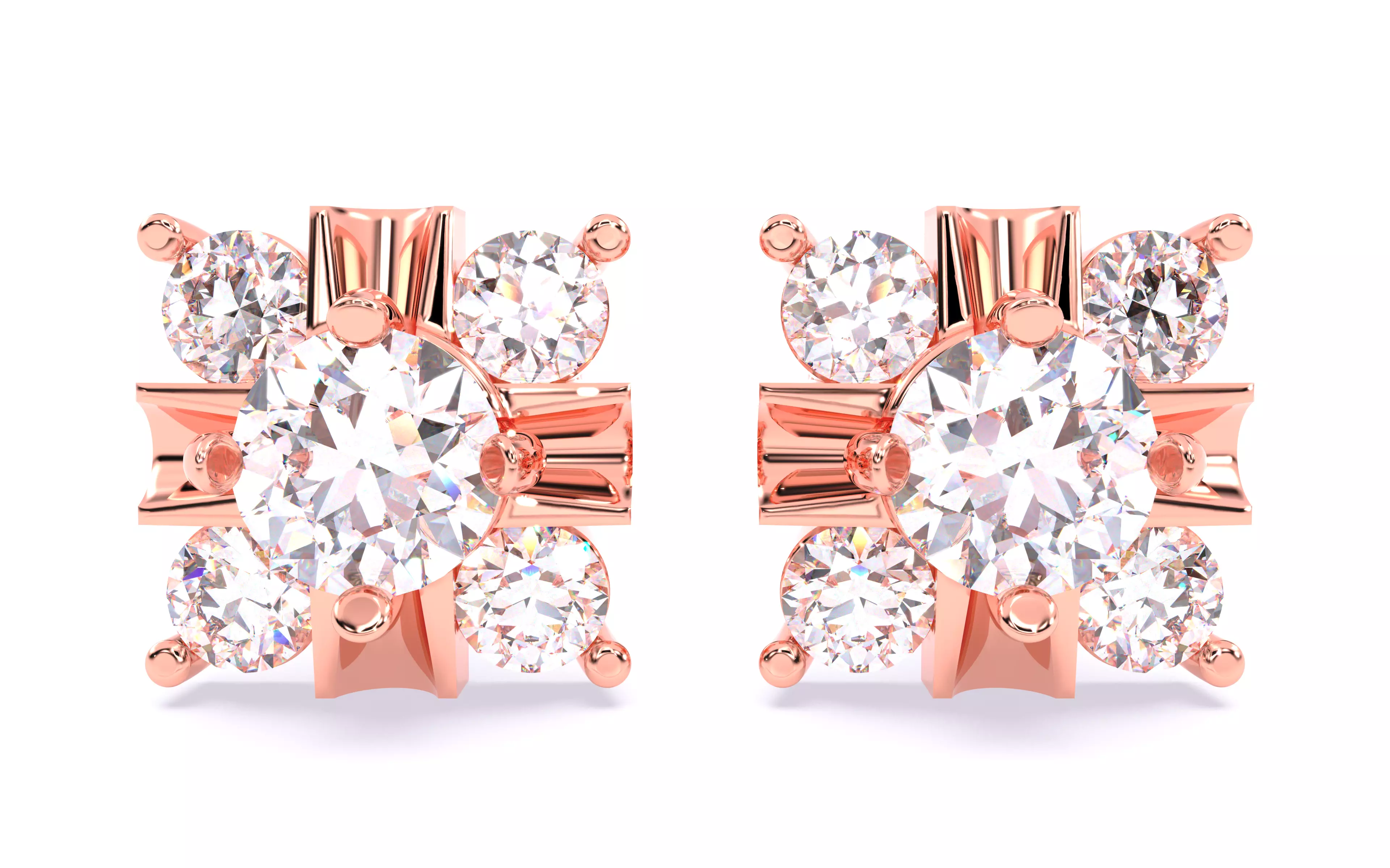 Swiss Solitaire Studs Earrings renders 3d models details 3D print model