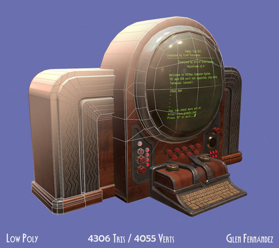 Vintage retro futuristic computer low poly Low-poly 3D model
