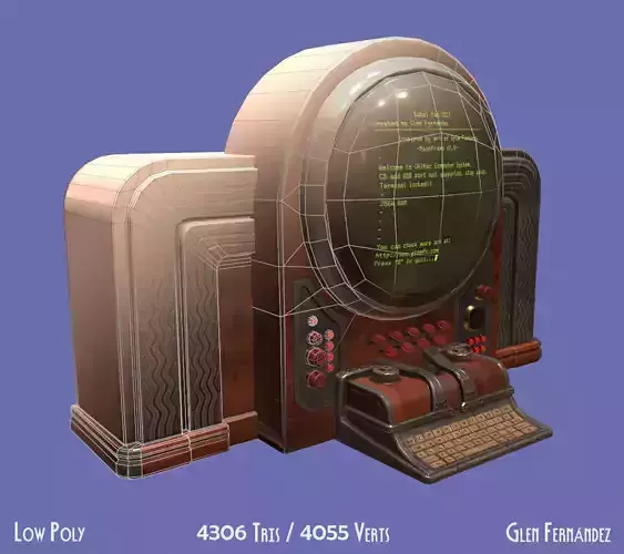 Vintage retro futuristic computer low poly Low-poly 3D model