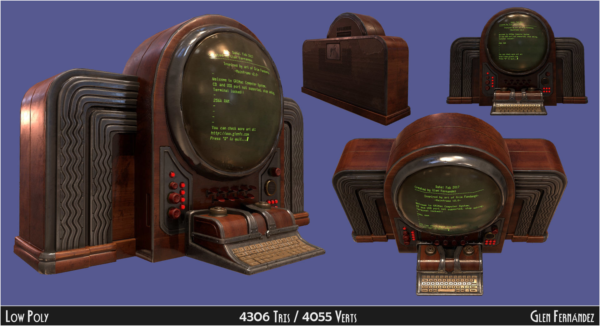 Vintage retro futuristic computer low poly Low-poly 3D model_1
