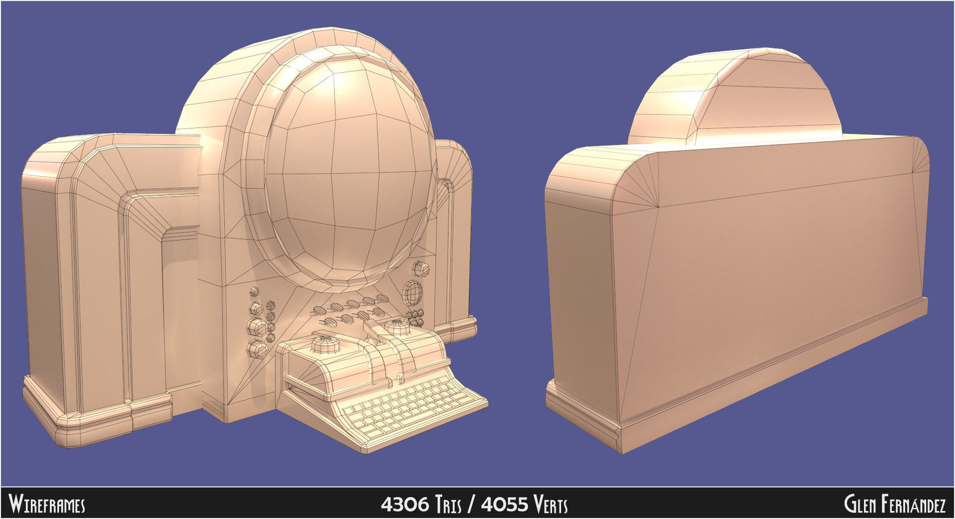 Vintage retro futuristic computer low poly Low-poly 3D model_2