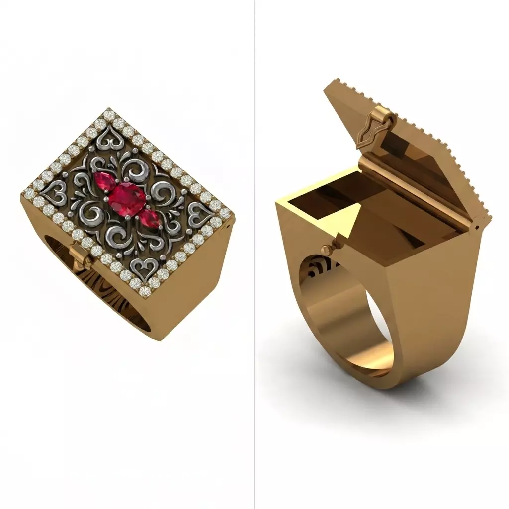Secret Box Gold Ring-Hidden Compartment Ring 3D print model