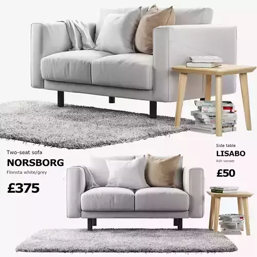 NORSBORG Two-seat sofa with side table and rug Ikea