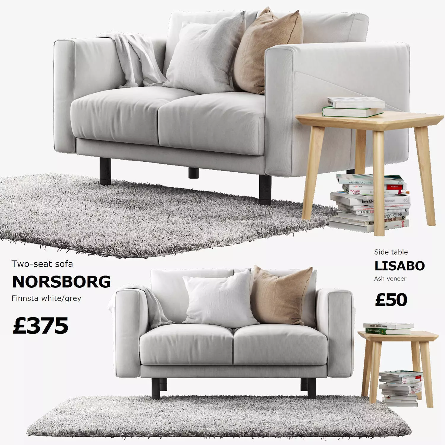 NORSBORG Two-seat sofa with side table and rug Ikea 3D model