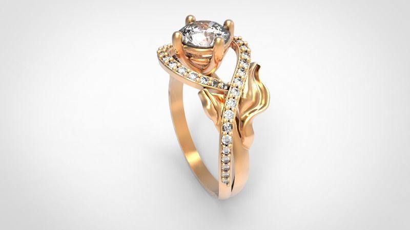 F Ring 4 engagement in rose gold with diamonds 3D print model