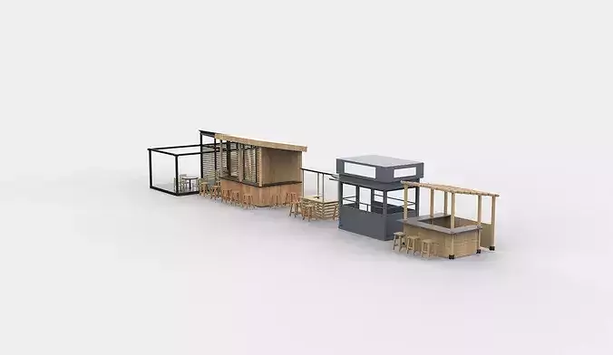 modern kiosk set 3D model 2