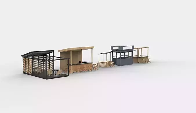 modern kiosk set 3D model 6
