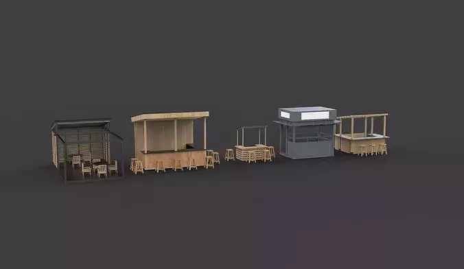 modern kiosk set 3D model 5