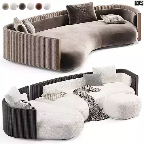Minotti Bezier Cord Outdoor Sofa 3D model 5