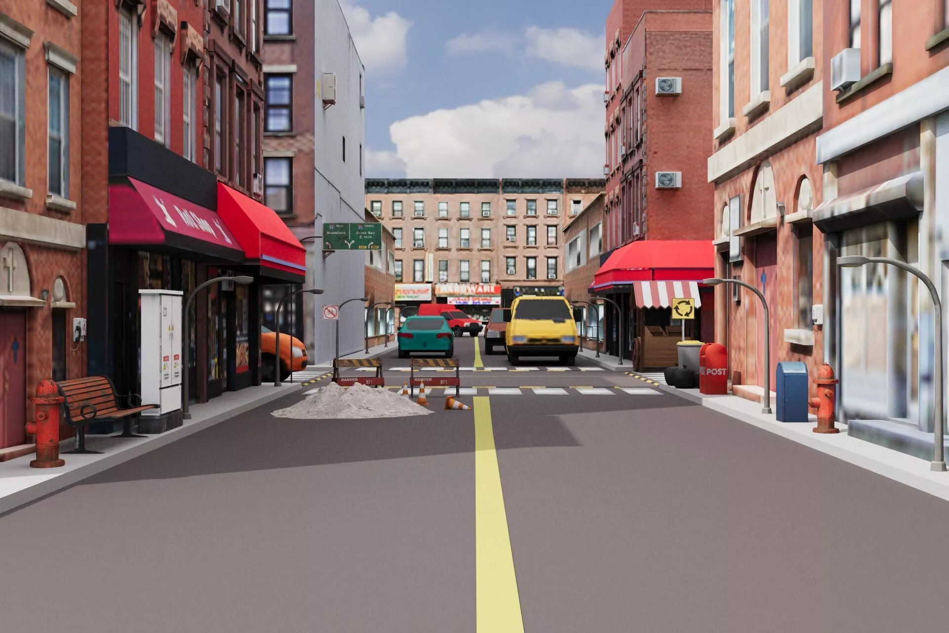 Urban City Street Elements Pack 3D Model Game Ready 183 Assets Low-poly 3D model