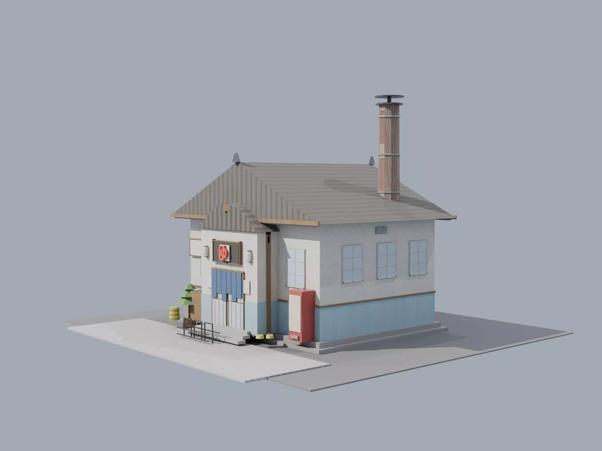 Japanese Sento Public Bathhouse Exterior Low-poly 3D model