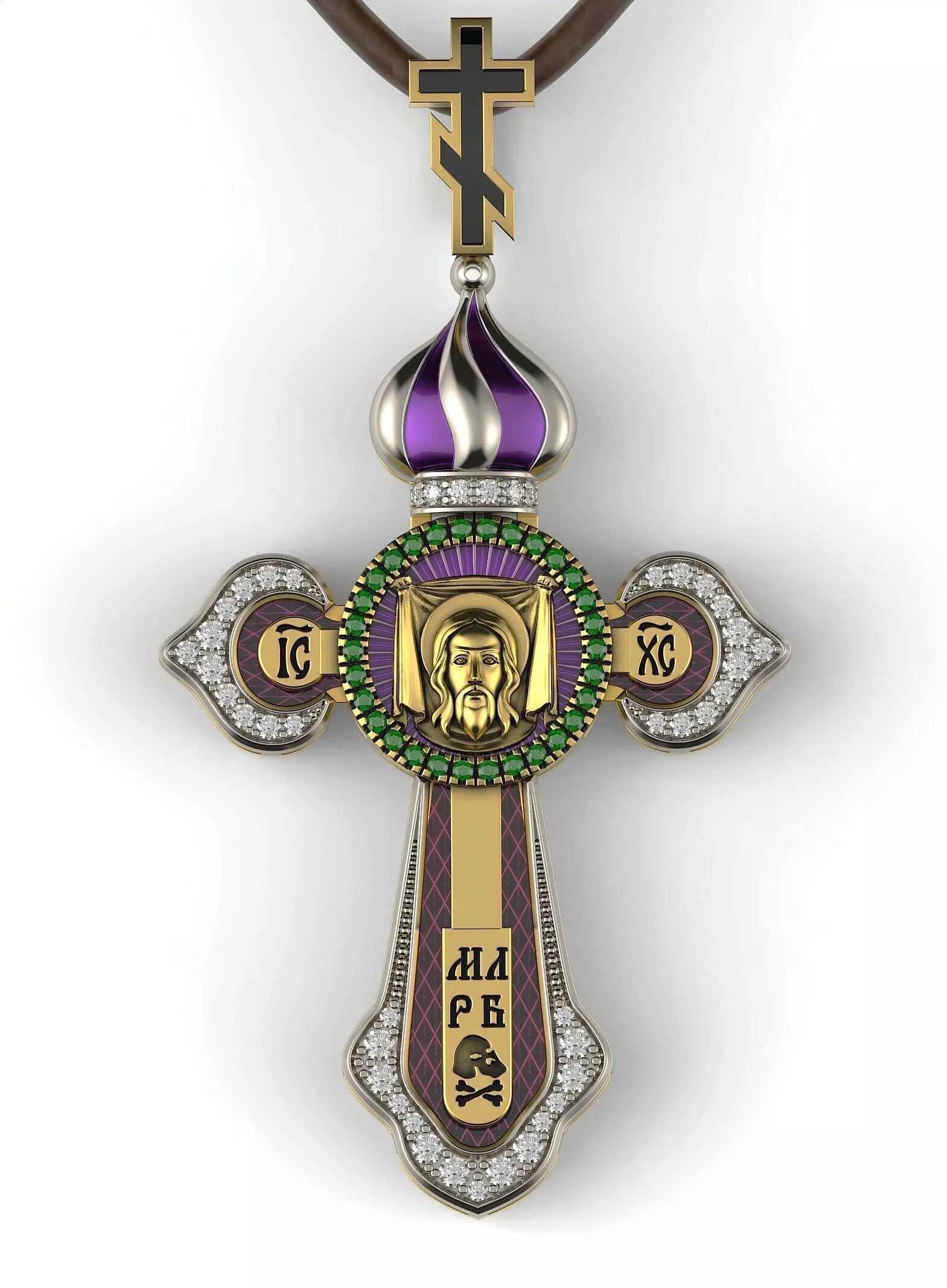 Orthodox Cross with Enamel Diamonds and Shroud of Jesus 3D print model