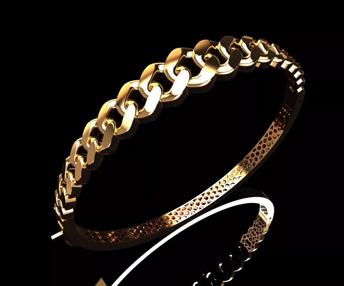 1014 Curb-Chain-Motif-Hinged-Cuff 13gm 3D print model