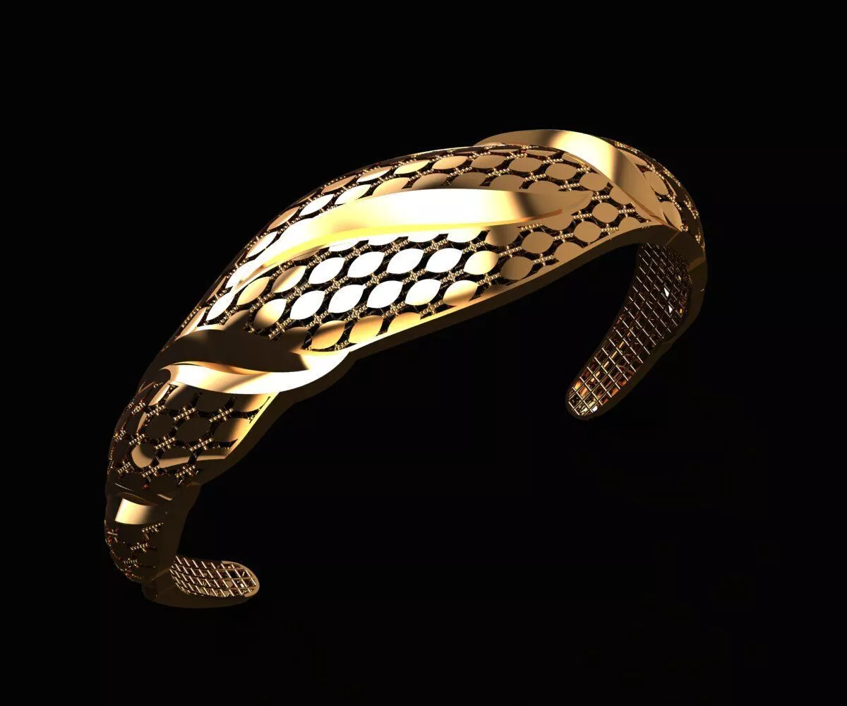 1011 Curved-Openwork Gold Bracelet 18gm 3D print model