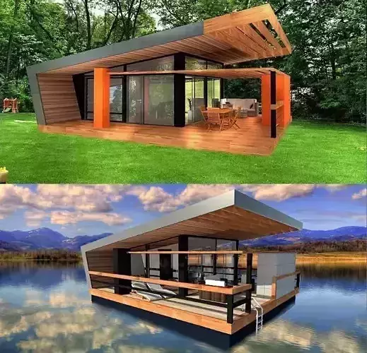  modern house pavilion - 2 separate versions- water and land   Low-poly 3D model