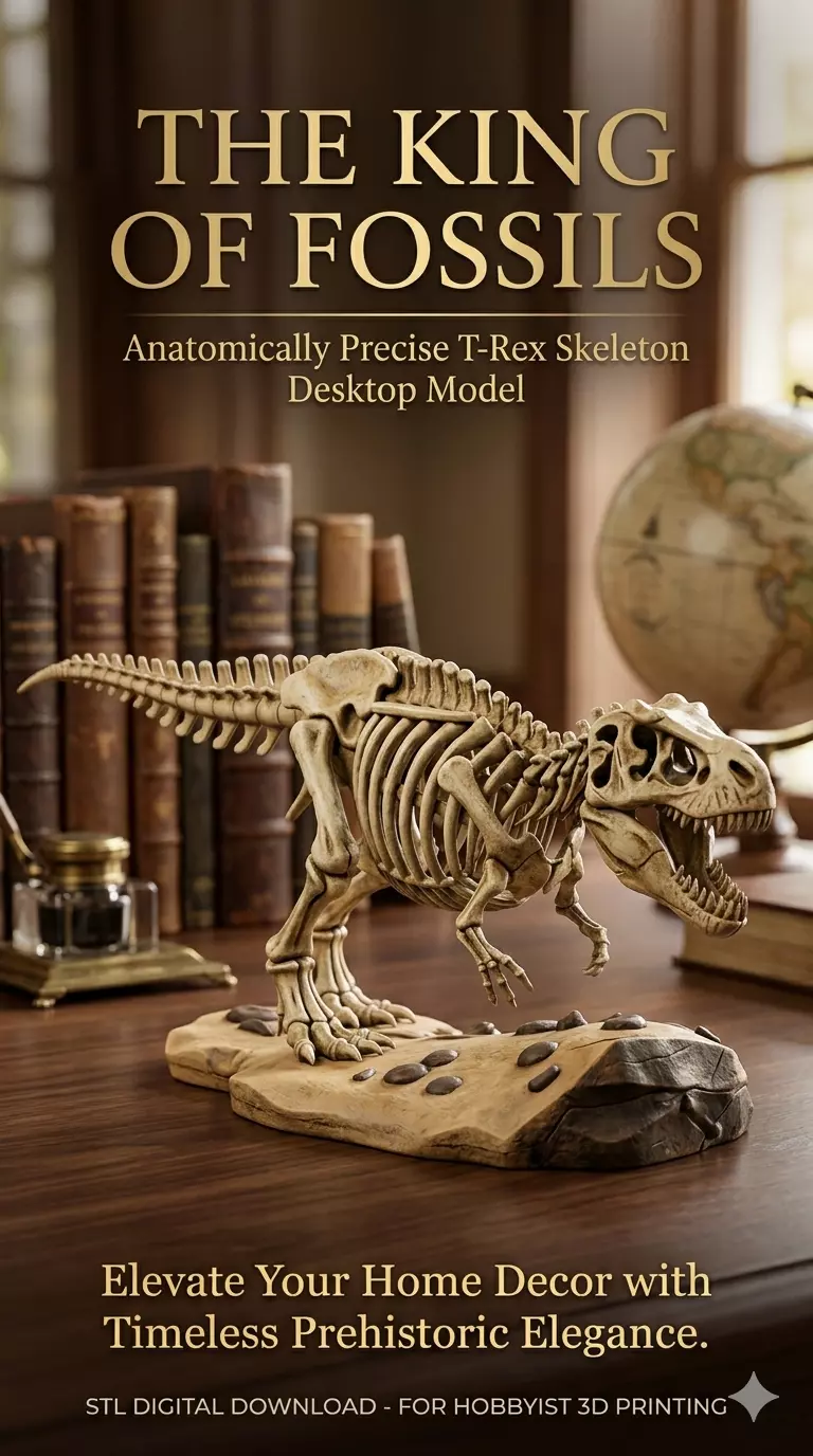 T-Rex Skeleton 3D Model STL-Dinosaur Fossil Sculpture 3D print model