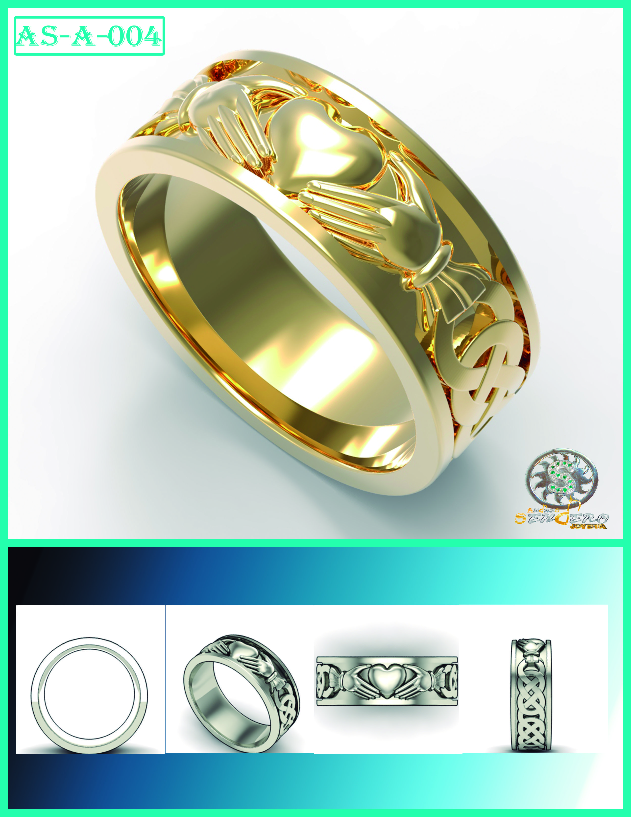 AS-ARGOLLA gold claddagh wedding ring 3D print model_1