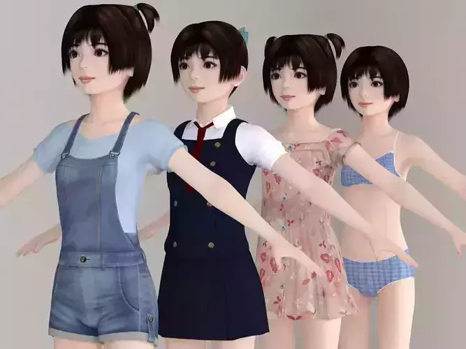  T pose nonrigged model of Eri with various outfit  3D model