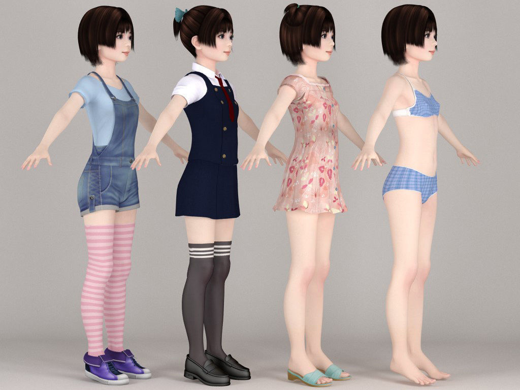 T pose nonrigged model of Eri with various outfit 3D model_6