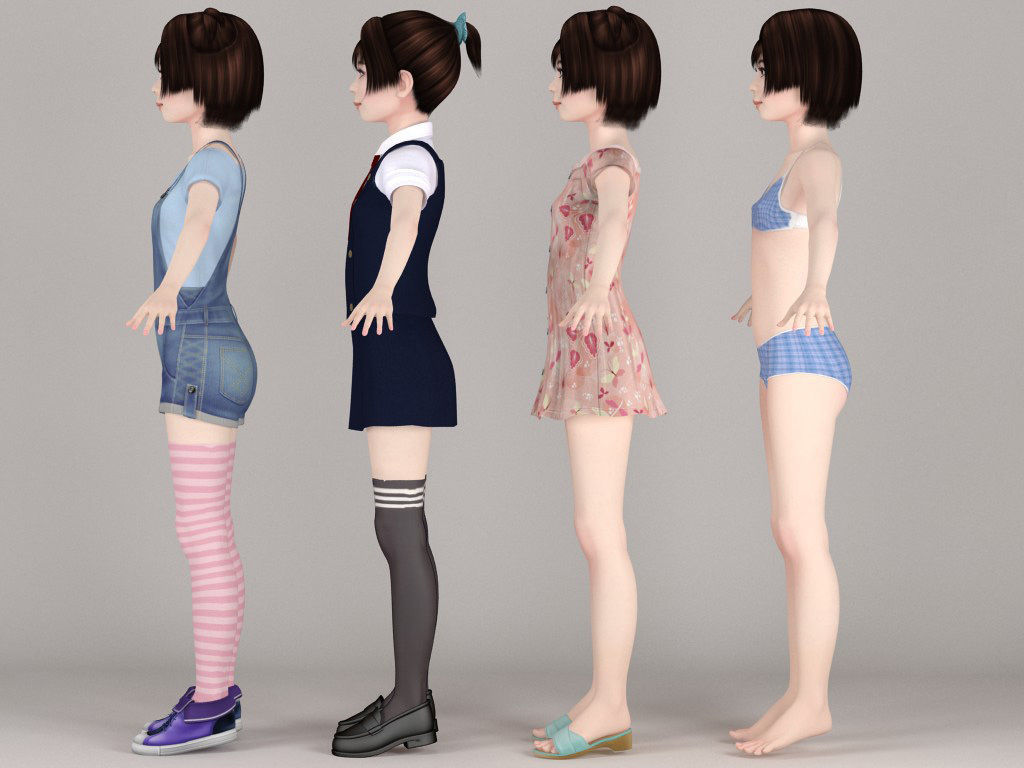 T pose rigged model of Eri with various outfit 3D model_6