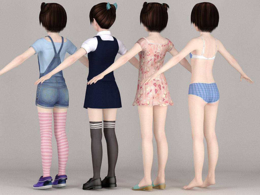 T pose rigged model of Eri with various outfit 3D model_7