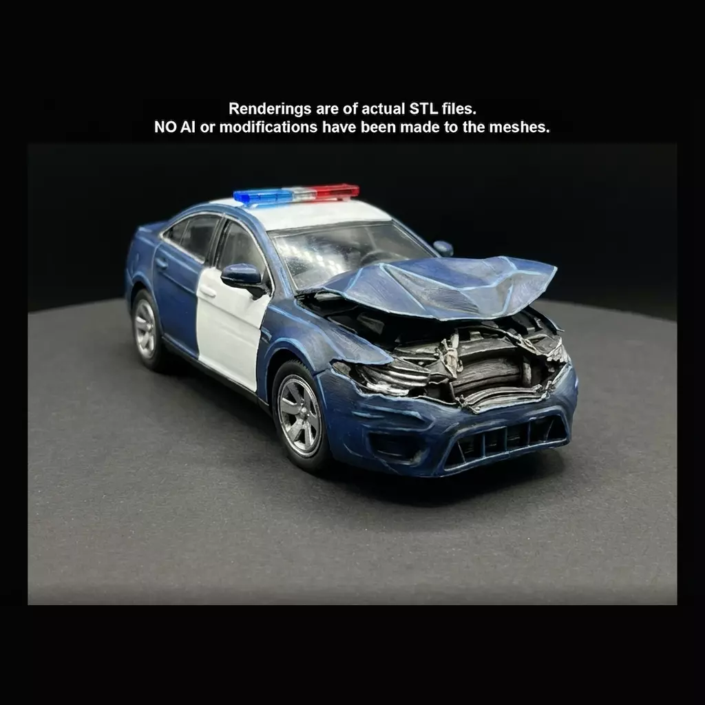 HO Modern Cars Crashed Police Car Printable STL 3D print model