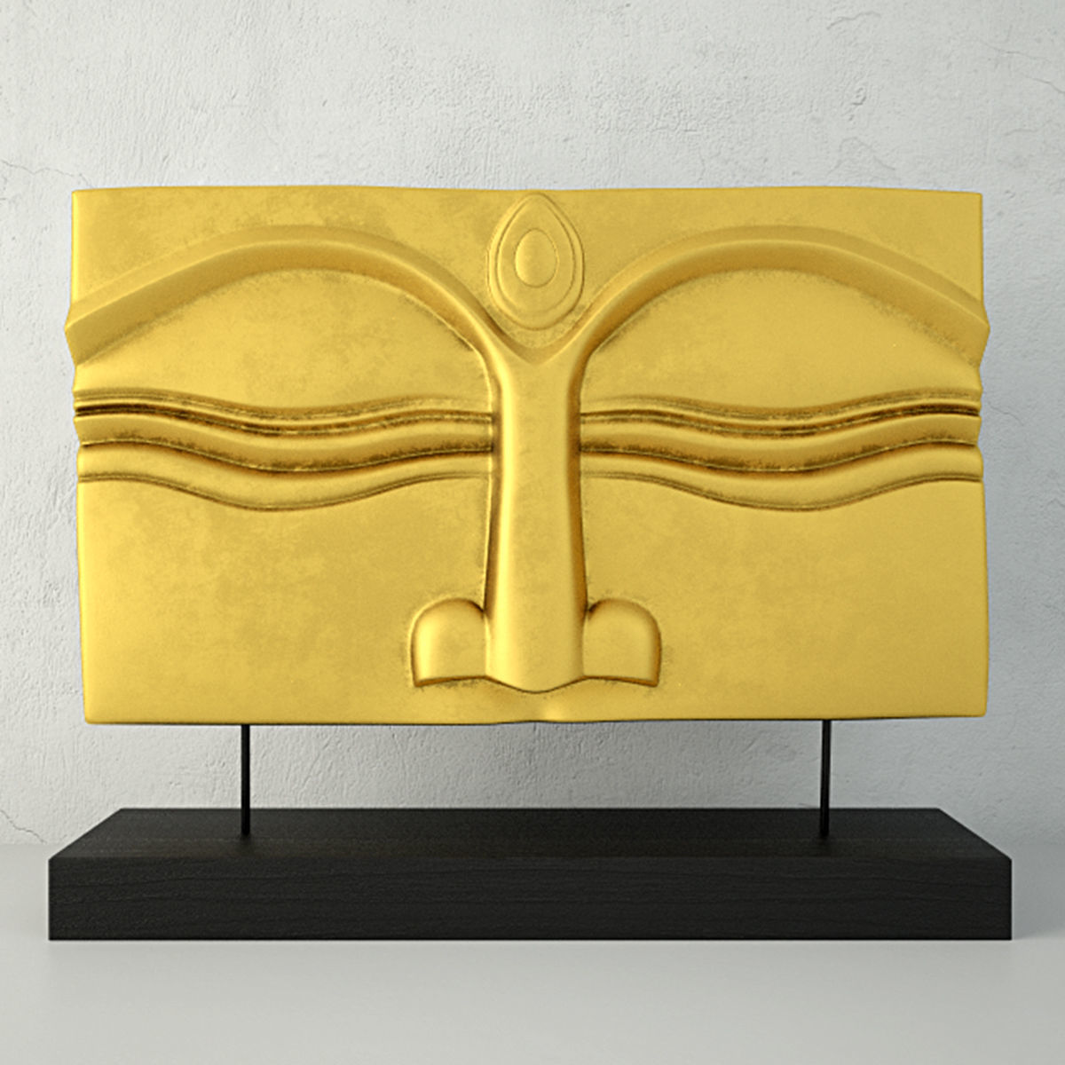 Suar Wood Gold Buddha Face Stand 3D model_1