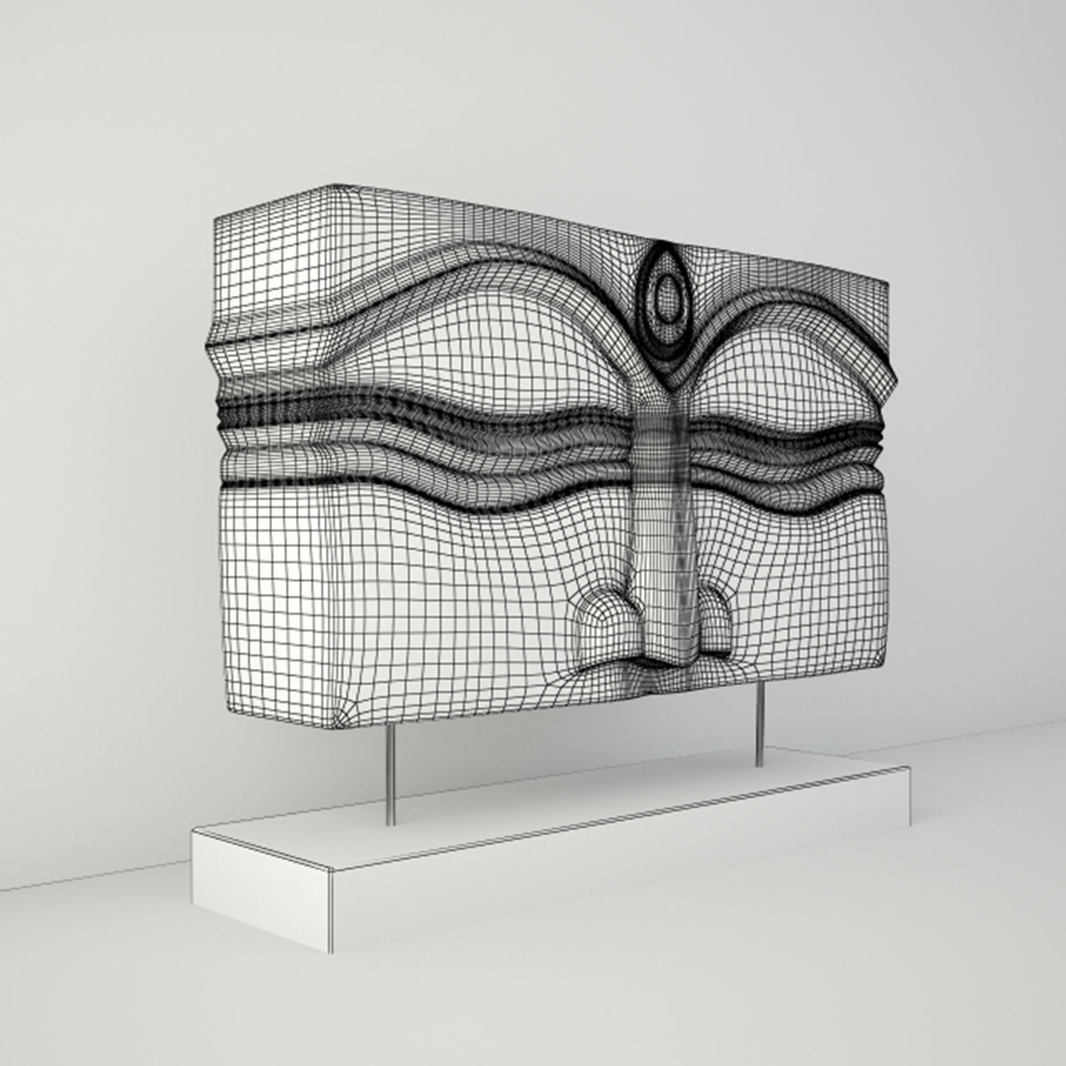 Suar Wood Gold Buddha Face Stand 3D model_4