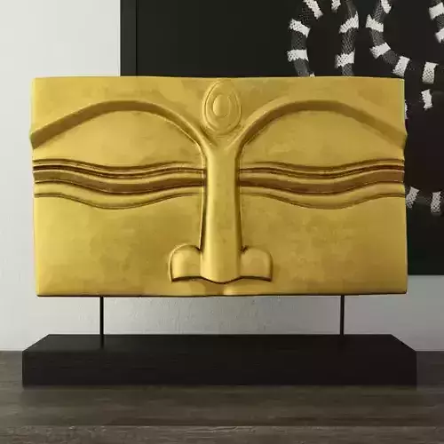 Suar Wood Gold Buddha Face Stand 3D model
