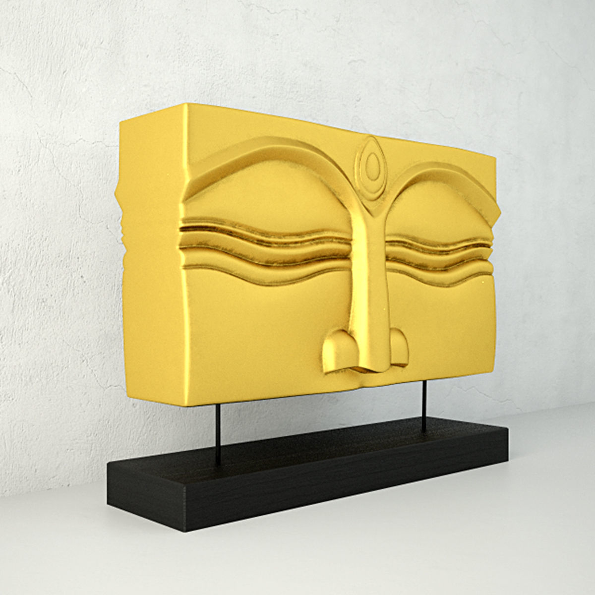Suar Wood Gold Buddha Face Stand 3D model_3