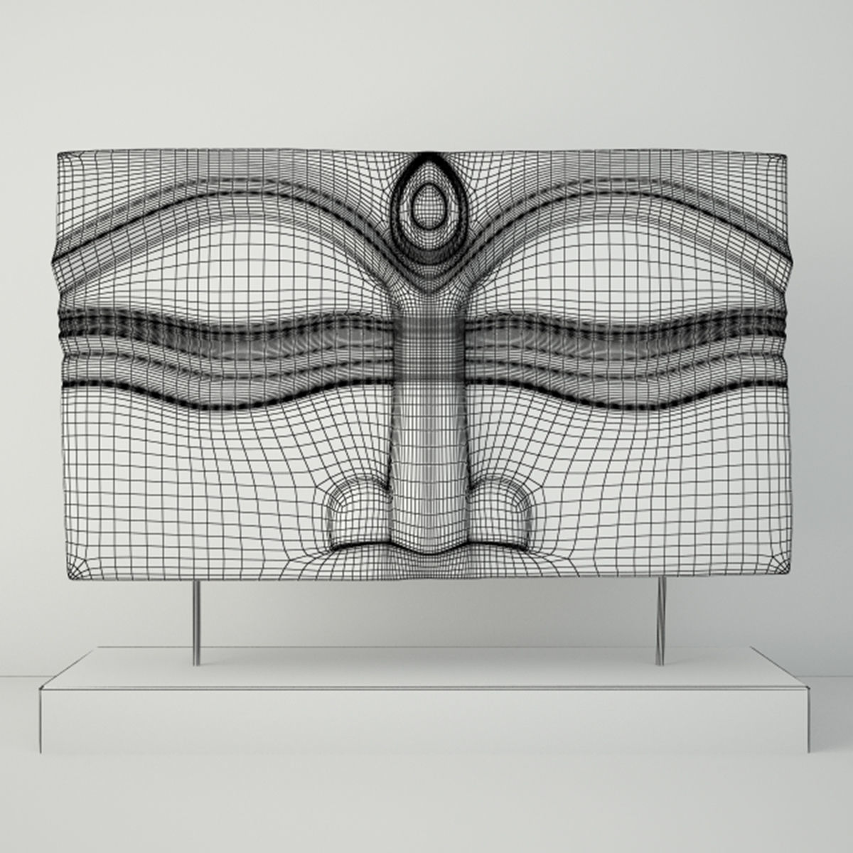 Suar Wood Gold Buddha Face Stand 3D model_2