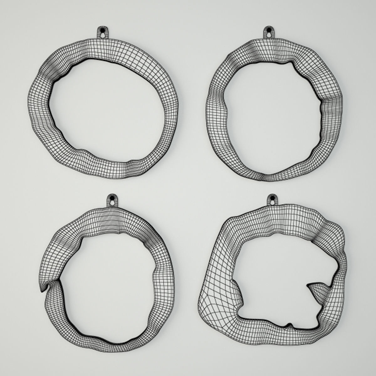 Teak Wood Mirror Set 3D model_1