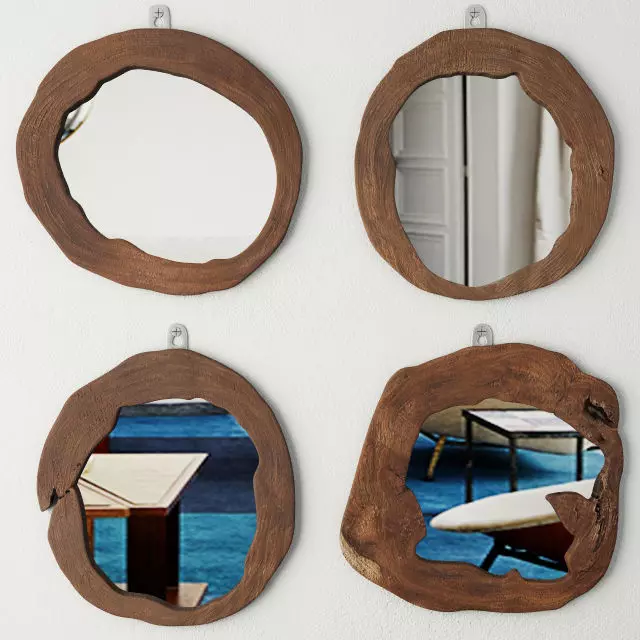Teak Wood Mirror Set 3D model_0