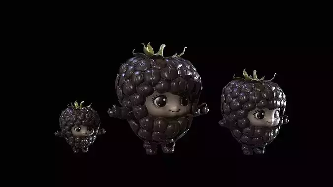 Chibi Fruit  Blackberry Low-poly 3D model 5