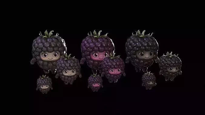 Chibi Fruit  Blackberry Low-poly 3D model 2