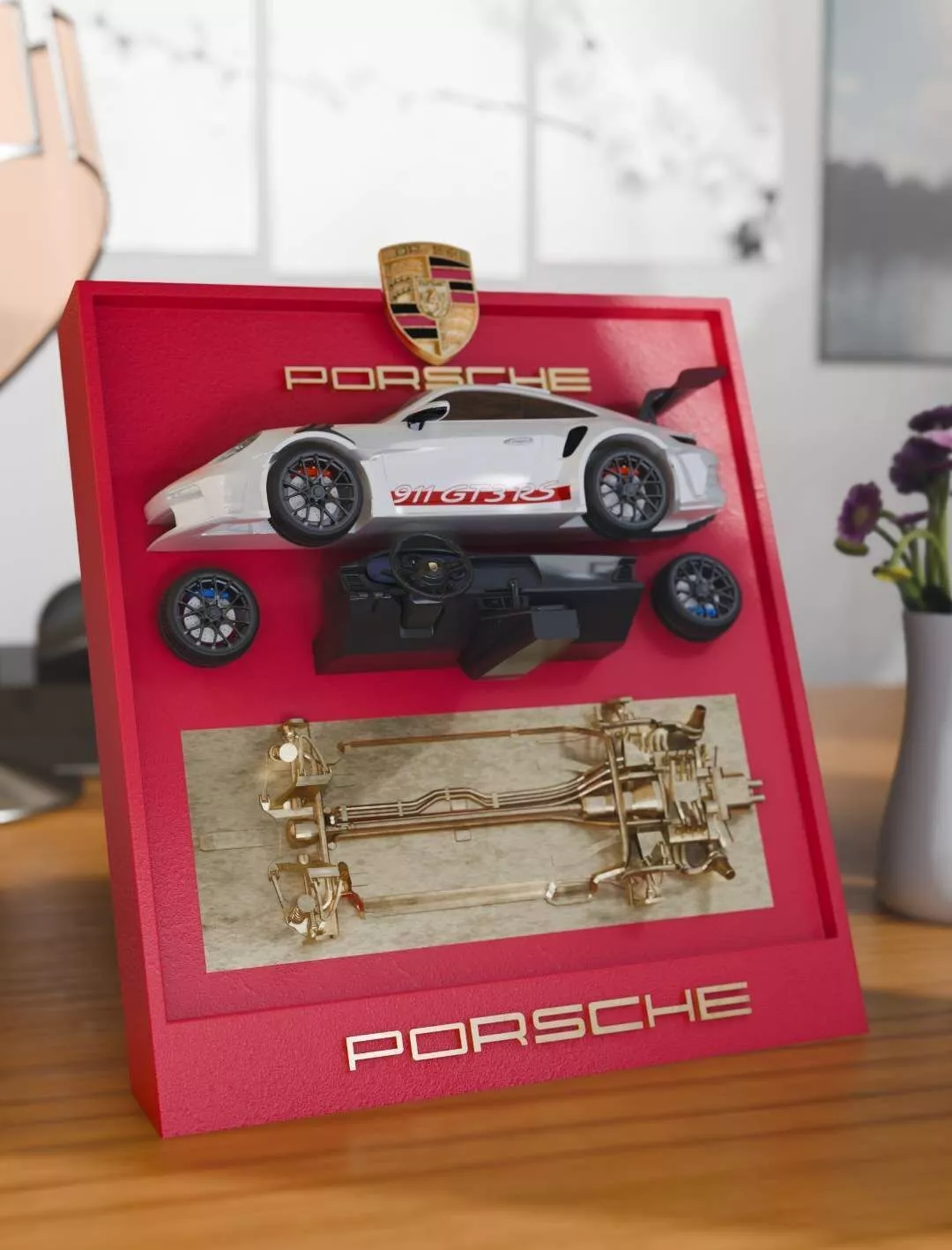 Porsche 911 GT3 RS Inspired Mechanical Art Frame 3D print model
