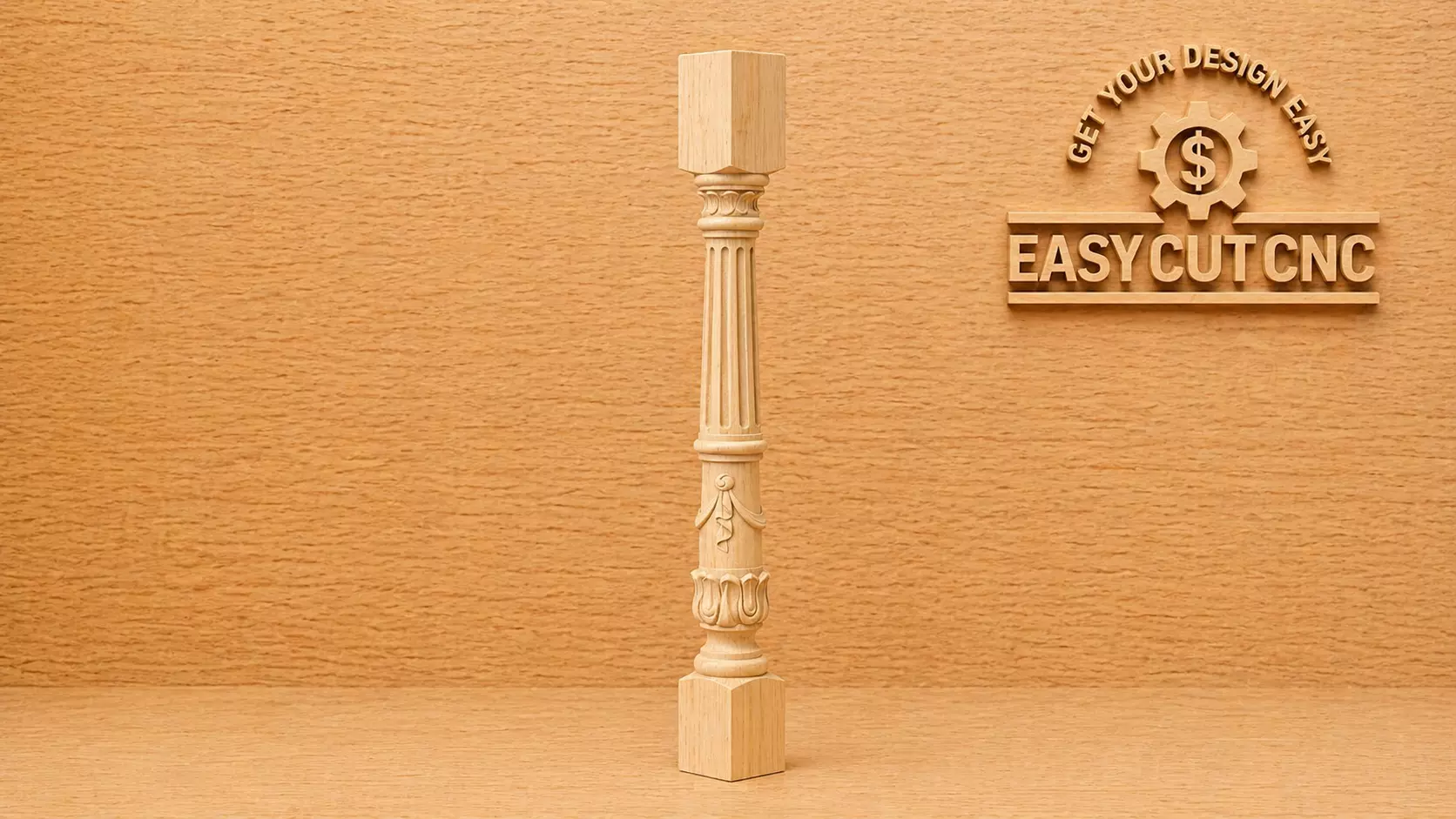 Classic Straight Wooden Stair Baluster with Fluted Design 3D model