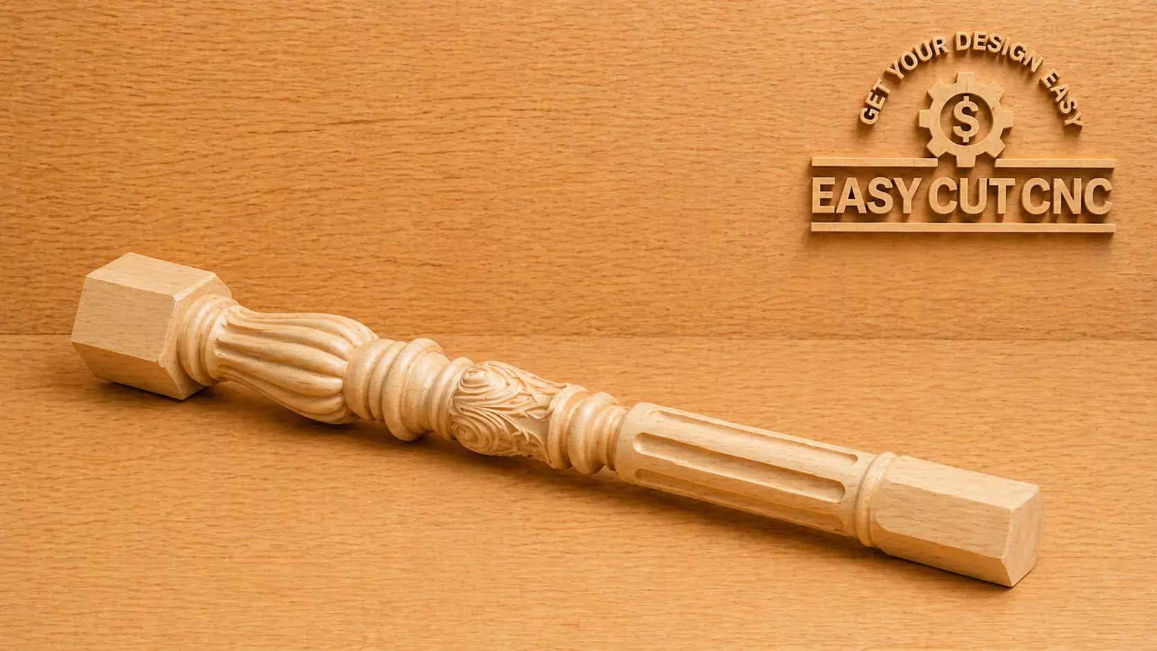 Decorative Wooden Stair Baluster with Fluted and Carved Details 3D model