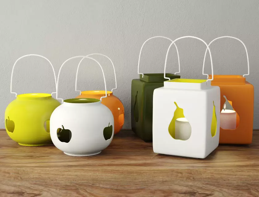 Ceramic Lanterns with Apple and Pear CutOut 3D model_0